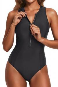 lot 4178 image: Tempt Me Women Black One Piece Swimsuit Athletic Zipper High Neck Bathing Suit Racerback Swimwear M - Retail $35