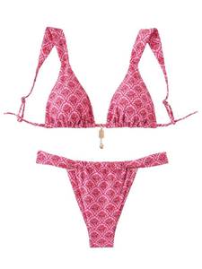lot 4179 image: RoseSeek Womens 2 Piece Leopard Floral Bathing Suit Wireless Triangle Swimsuit High Waisted Bikini Sets Bright Pink XX-Large - Retail $57