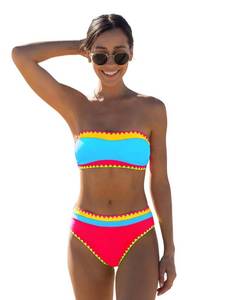 lot 4239 image: ZAFUL Womens High Cut Bandeau Bikini Set Strapless Solid Color 2 Pieces Bathing Suit Swimsuit (10-Blue,S) - Retail $19