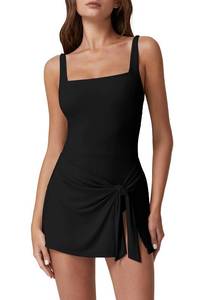 lot 4257 image: QINSEN Womens Swim Dress Tummy Control One Piece Swimsuit Square Neck Wrap Bathing Suit Black M - Retail $32