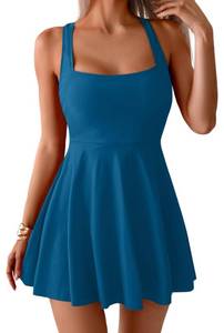 lot 4277 image: B2prity Womens One Piece Swimdress Swimsuit Tummy Control Swim Dress Modest Full Coverage Bathing Suit with Side Pocket Peacock Blue Large - Retail $39