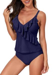 lot 4279 image: Aleumdr Bathing Suit for Women Tankini Swimsuits Two Piece Ruffled Tankini Tops with High Waisted Shorts Womens Swimsuits 2024 Swimwear Blue X-Large - Retail $18