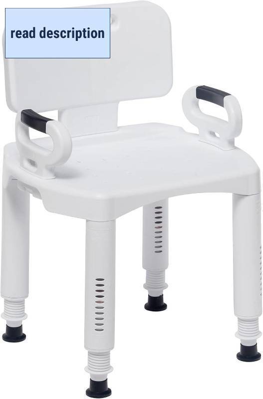 lot 331019 image: Drive Medical RTL12505 Handicap Bathroom Bench with Back and Arms, White