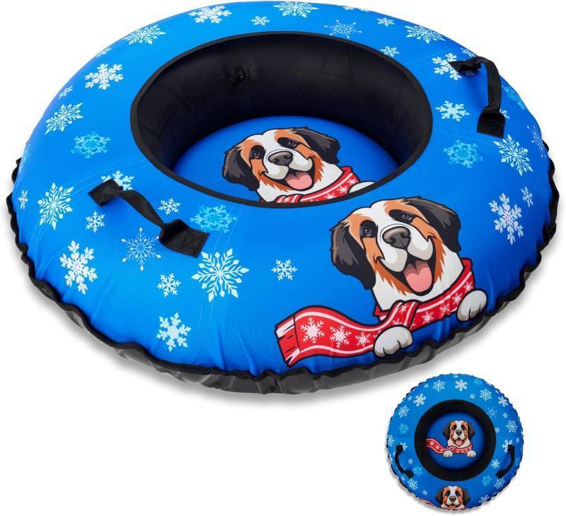 lot 121331 image: Snow Tube for Adults & Kids  Heavy-Duty Inflatable Snow Tube with Super Slick Base, Freeze-Proof 1000D Base  Durable Snow Tubes for Kids  Snow Dog Series