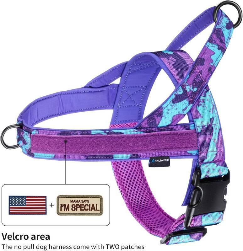 lot 421272 image: Annchwool No Pull Dog Harness with Padded Handle,Escape Proof and Quick Fit to Adjust Dog Harness,Easy for Training Walking for Small & Medium and Large Dogs(Camo Purple Set,L)