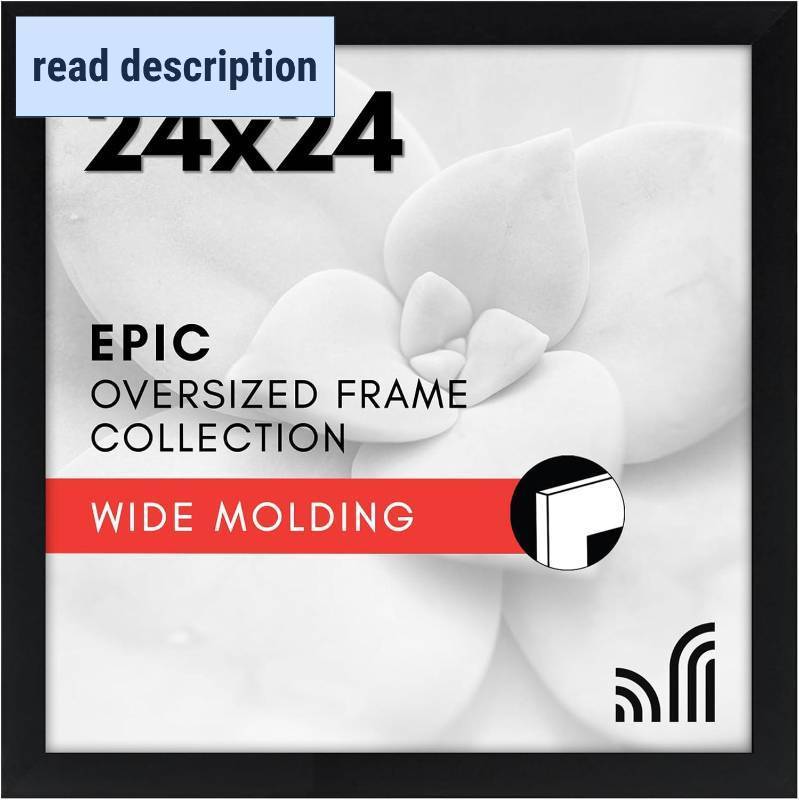 lot 111507 image: Americanflat 24x24 Picture Frame with Polished Plexiglass - Epic Collection - Square Picture Frame with Engineered Wood - Wide Photo Frames for Wall display - Black