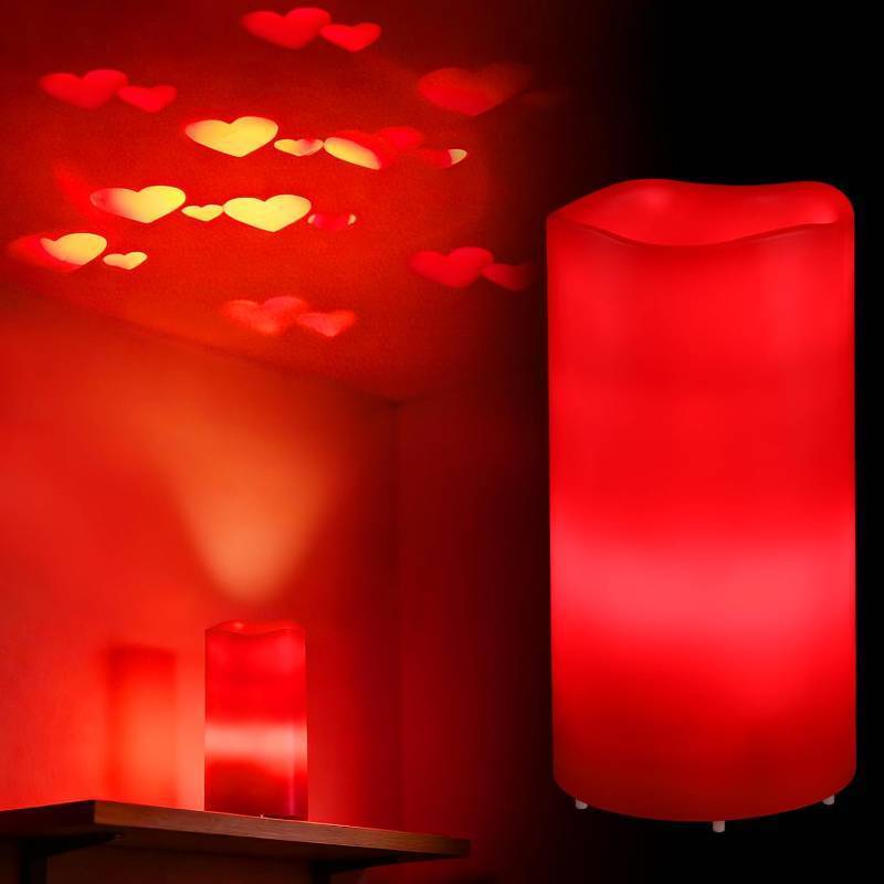 lot 111520 image: Valentines Decorations Flameless Candle with Heart Projection - Red LED Candle, Romantic Decorations for Date Night Valentines Day Party Home, Battery Operated