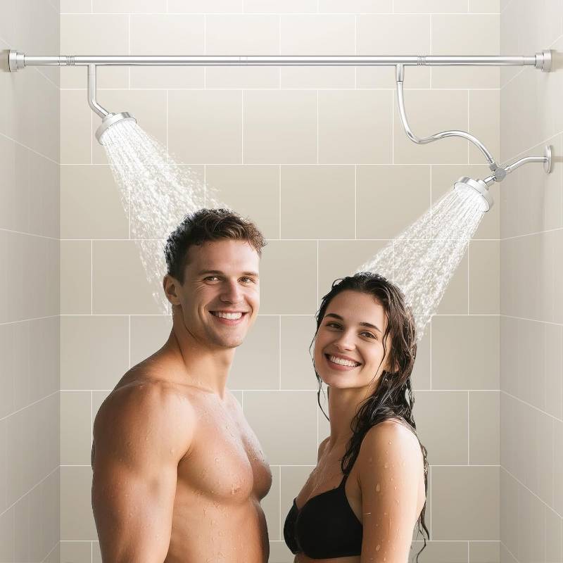 lot 211325 image: Dual Shower Head for Couples, High Pressure Double Shower Heads for Two People Rod, Two Showerhead System Fit 2 Person, Birthday Gifts for Women Men, Spa-Like (Chrome) Segmented Design
