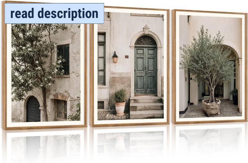 lot 211329 image: Retails for $130 HPNIUB Large Vintage Italy City Landscape Framed Canvas Wall Art Set, Olive Green Tree Country Wall Decor, Modern Minimalist Countryside Villages Picture for Living Room,Bedroom,Office-24 x36 x3