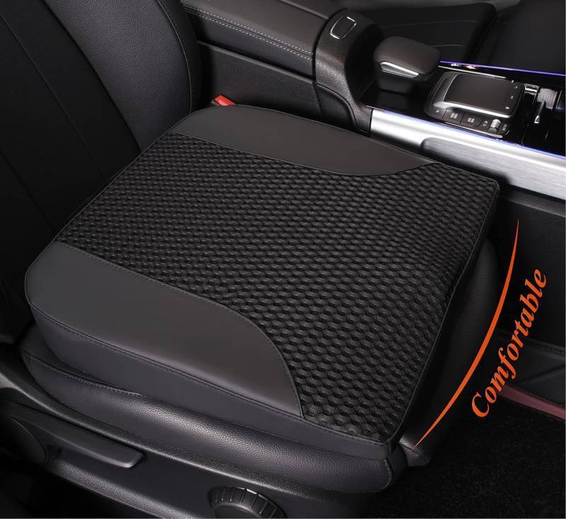 lot 211340 image: kingphenix Car Seat Cushion   Memory Foam Pad for Driving Comfort   Boosts Height and Relieves Coccyx & Lower Back Pain   Car, Truck, Office Chair (Leather & 4D Mesh Black)