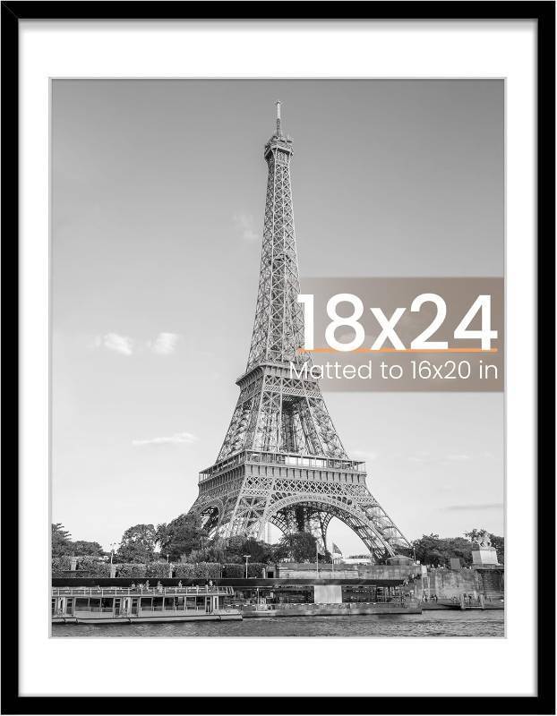 lot 311221 image: upsimples 18x24 Picture Frame, Display Pictures 16x20 with Mat or 18 x 24 Without, Wall Hanging Poster Frames, Black, 1 Pack