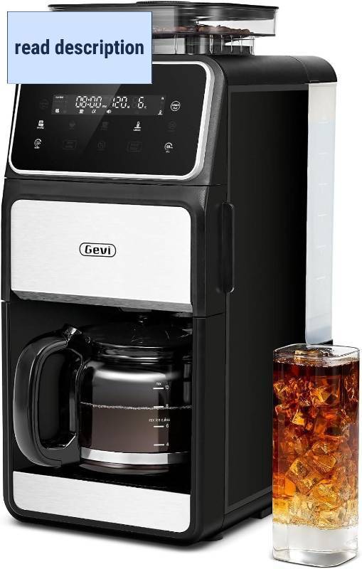 lot 311233 image: Retails for $160 Gevi 10 Cup Drip Coffee Maker with Built-in Grinder, Grind   Brew Burr Combo Coffee Machine with Touch Screen, Programmable, 4-Hour Warm Plate, Permanent Filter, Coffee Carafe