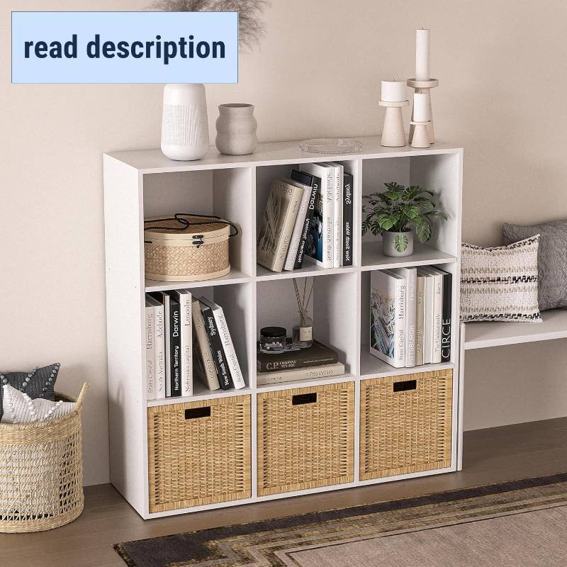 lot 411207 image: Wooden 9 Cube Storage Organizer with Closed Back Panel,White Cube Shelf Cubby Storage Organizer with Compartments for Living,Bookshelf,Storage Organizers Easy to Install (White, 9 Cube)
