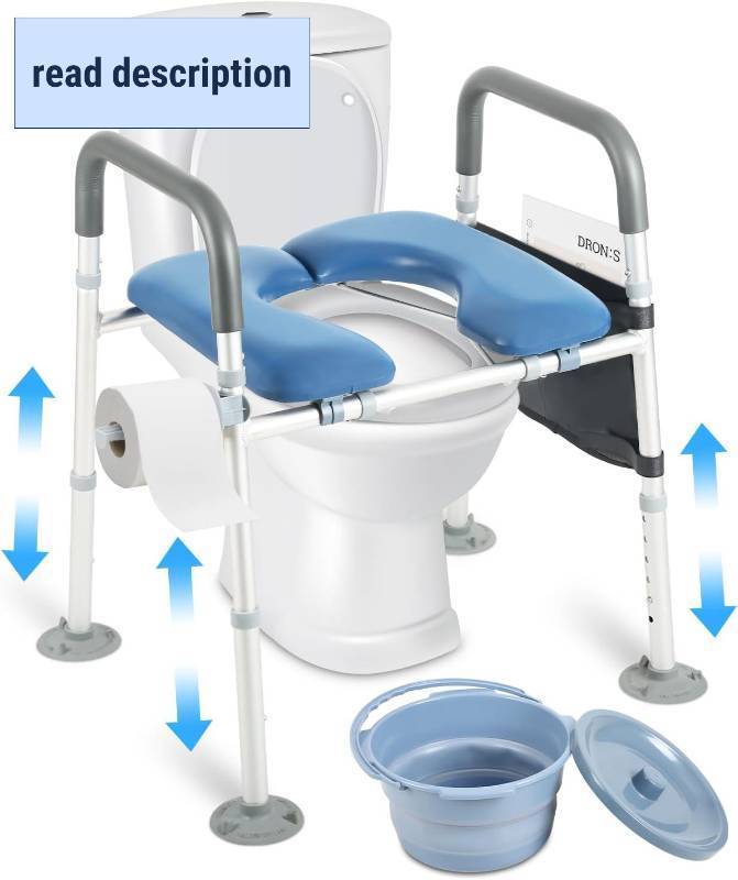 lot 142028 image: LEIBOU Raised Toilet Seat with Handles Open-Front Design Adjustable Commode Chair for Toilet, 260lb Capacity - Empowering Aid for Seniors, Disabled, Post-Surgery Independence