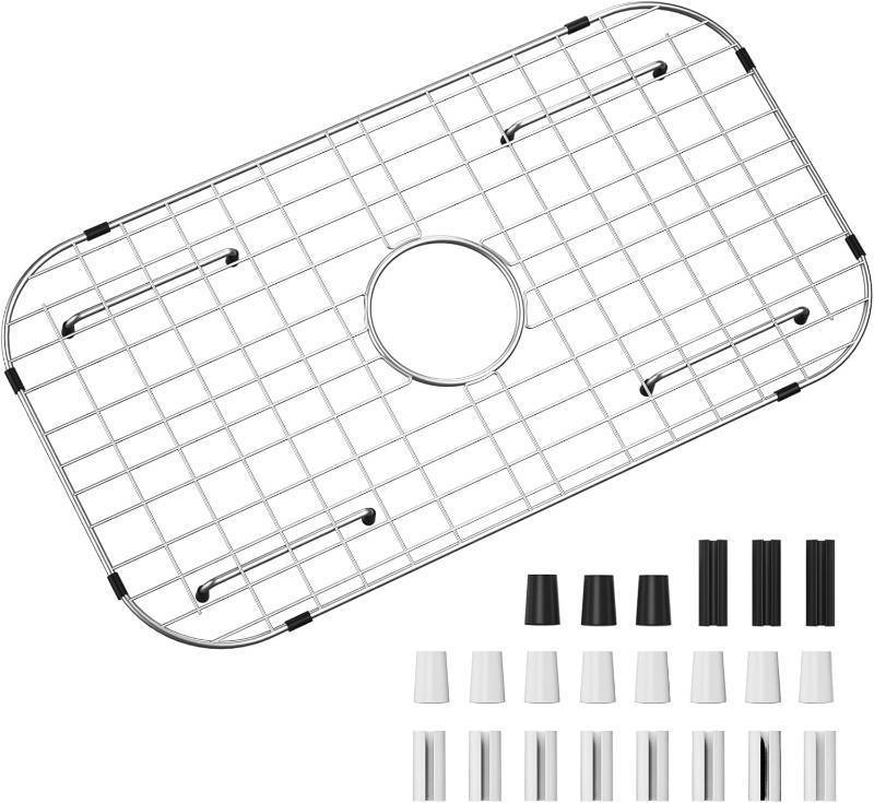 lot 241931 image: Sink Protector Grid 26-116 x 14-116, Centered Drain with Corner Radius 3-12, 304 Stainless Steel Material (Centered Drain)