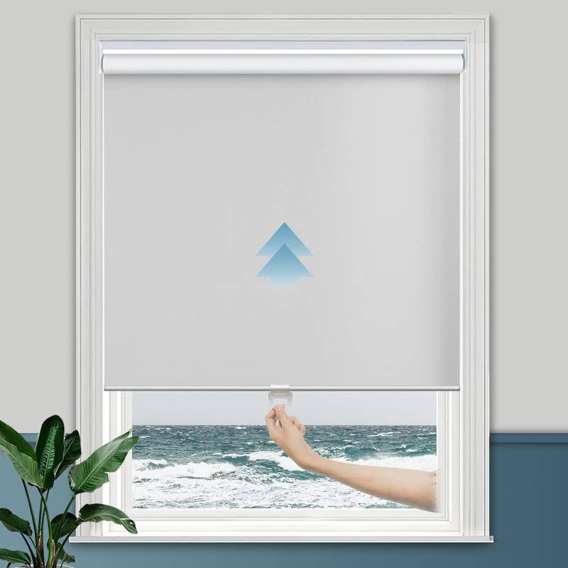 lot 341933 image: Persilux 100% Blackout Roller Window Shades Blinds (33 W x 72 H, Light Grey) Cordless Roller Shades UV Protection Energy Saving Roller Blinds Shades for Bedroom Windows,Home and Office