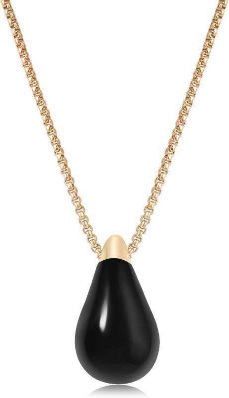 lot 441918 image: Dainty Gold Necklace for Women, 14K Gold Plated Pear Pendent Necklace Teardrop Pendent Necklace Gold Jewelry for Women Paint Black Color