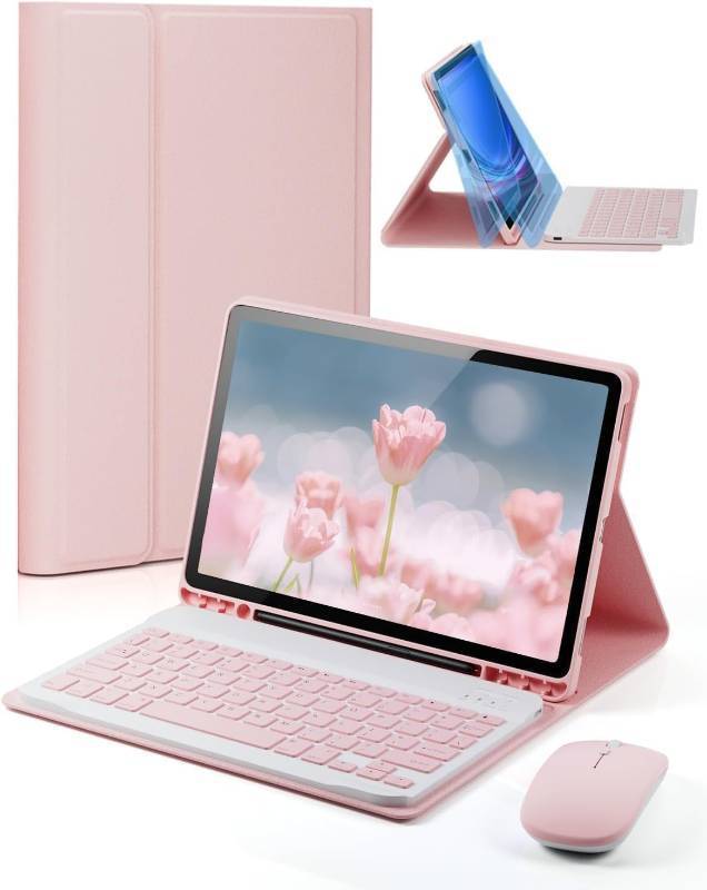 lot 151928 image: Case Keyboard for Amazon Fire HD 10 & 10 Plus 10.1 inch (1113th Gen) - Mouse and Magnetically Keyboard, Slim Case with Pen Holder, Auto SleepWake - Pink
