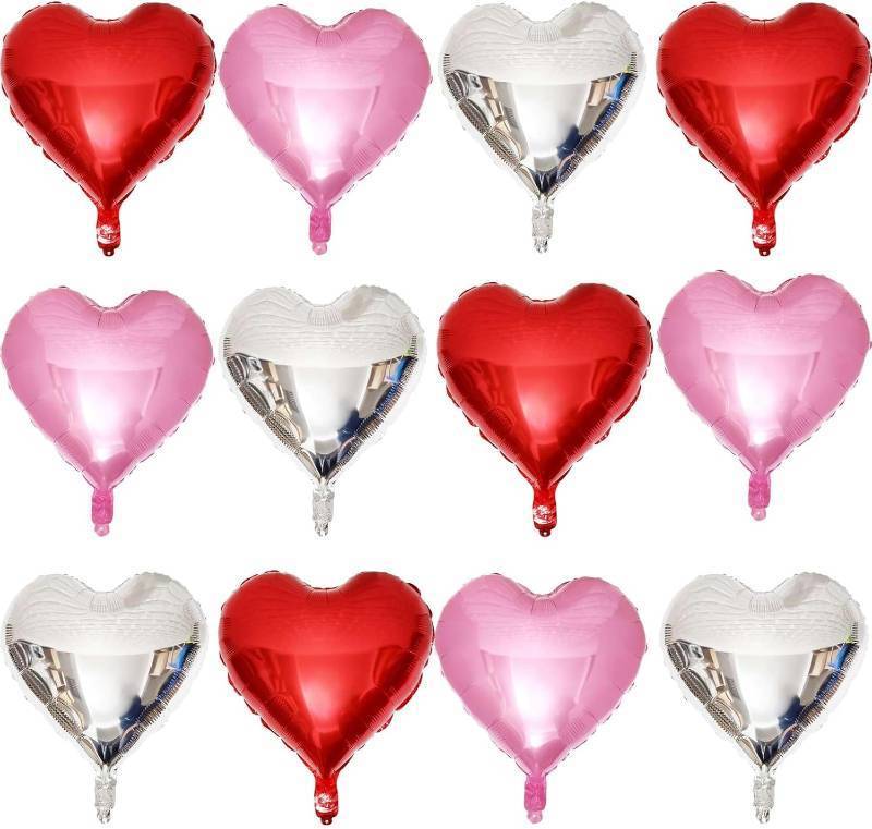 lot 151932 image: Lovoir 12 Pcs Red Heart Shape Foil Mylar Balloons 18 Inch Love Balloons for Valentines Day Birthday Party Decorations Wedding Engagement Romantic Decor (Pearl Pink & Red & Silver)