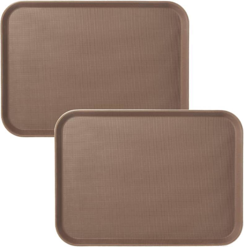 lot 151941 image: CURTA 2-Pack Restaurant Grade Non-Slip Tray, NSF, 22 Inch x 16 Inch, Plastic Rubber Lined Rectangular Serving Tray, Brown