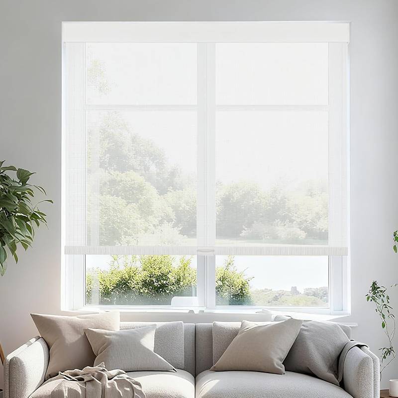 lot 151951 image: Persilux Free-Stop Cordless Roller Shades for Windows Light Filtering Shades, 5% Openness Solar Screen Semi Sheer Roller Blinds UV Protection for Office and Home. Easy to Install 34 W x 72 H, White