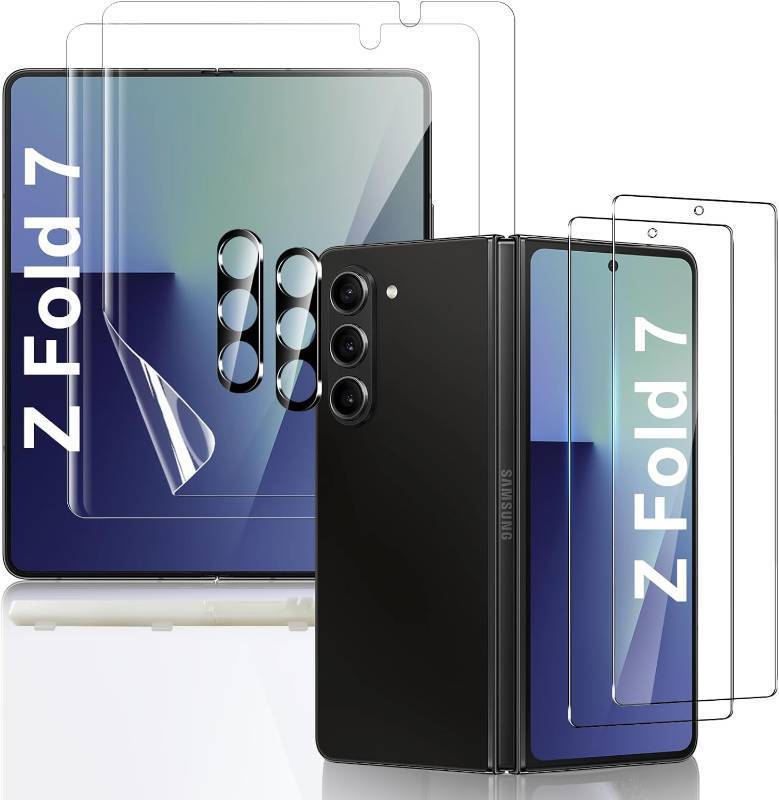 lot 251428 image: 2Set 6PCS Screen Protector for Galaxy Z Fold 7, 2 Inner TPU Films  2 Outer Tempered Glass  2 Camera Lens Protecters with Positional Mouting Frame, High Clarity, Anti-Shatter