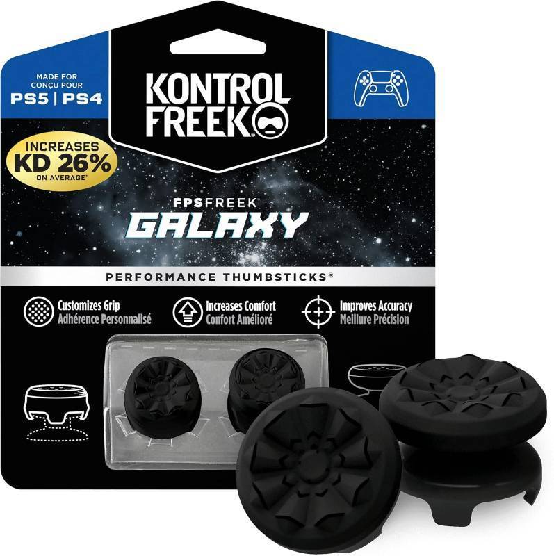 lot 251438 image: KontrolFreek FPS Freek Galaxy Black for PlayStation 4 (PS4) and PlayStation 5 (PS5)  Performance Thumbsticks  1 High-Rise, 1 Mid-Rise  Black (Limited Edition)