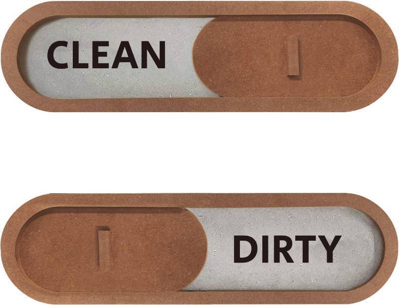 lot 351523 image: GEEKBEAR Clean Dirty Dishwasher Slider Sign (Brown) - Made with Premium MDF Wood - Wood Slider Indicator with Bold Text