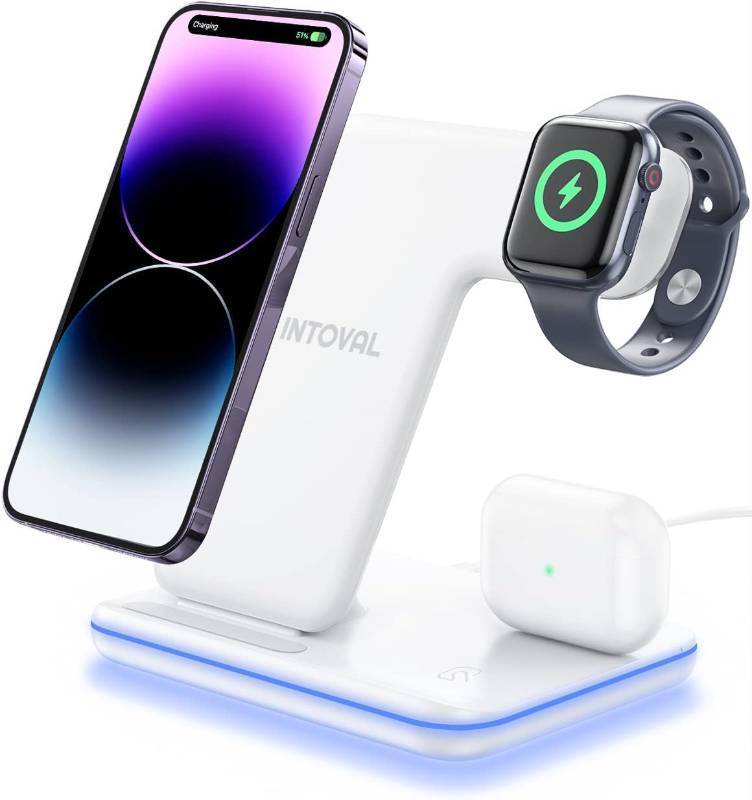 lot 351538 image: Intoval 3 in 1 Wireless Charger for iPhone 171615141312,Wireless Charging Station for Apple Devices, Aluminum Charging Stand for iWatch 11 10 9 Ultra 32 SE 32,for AirPods 4 3 2 Pro 32