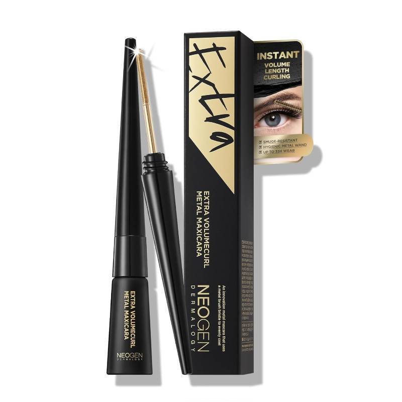 lot 451936 image: K-Beauty Neogen Dermalogy Extra Volume Curl Metal Mascara 0.20 oz  Lash Telescopic Lift Mascara Black Volume and Length Refillable (Volume, Black)
