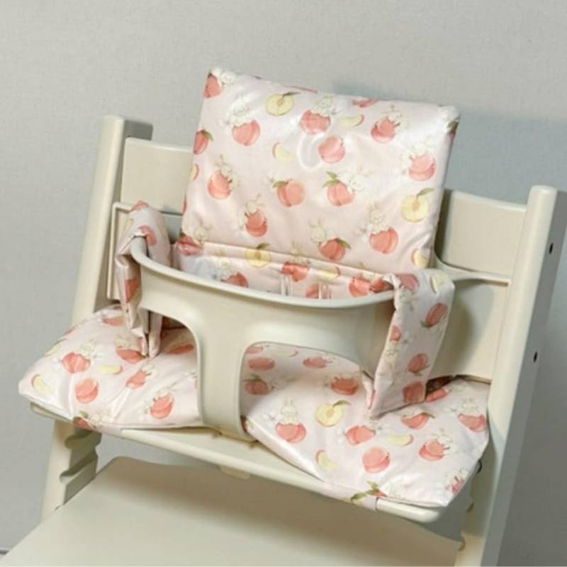 lot 451942 image: Waterproof & Compatible Stokke Tripp Trapp Cushion Set - Easy to Clean - Made Fabric from Korea - 100% Cotton Stokke Tripp Trapp High Chair Cushion Set (Peach Bunny)