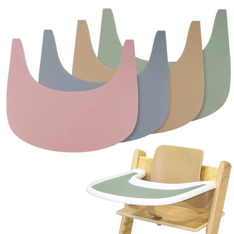 lot 451943 image: 4 Pieces High Chair Placemat Silicone, Clean and Hygienic, Suitable for Tripp Trapp High Chair Tray Cover (PinkGreyKhakiGreen)