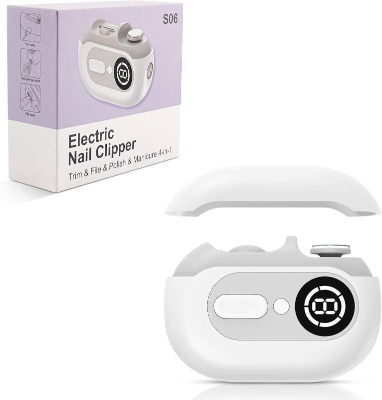 lot 451963 image: Smart 4-in-1 Electric Nail Clipper with Digital Display  Automatic Nail Trimmer & Polisher for Thick Nails  LED Light, 2 Speeds & Scraps Storage  Rechargeable Safety File for Babies & Seniors