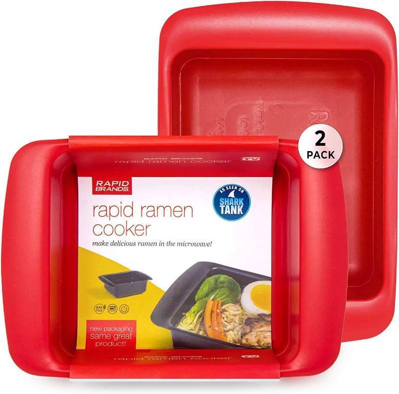 lot 161275 image: Rapid Ramen Cooker  Microwave Ramen in 3 Minutes  Perfect for Dorm, Small Kitchen, or Office  Dishwasher-Safe, Microwaveable, BPA-Free (Red, 2 Pack)