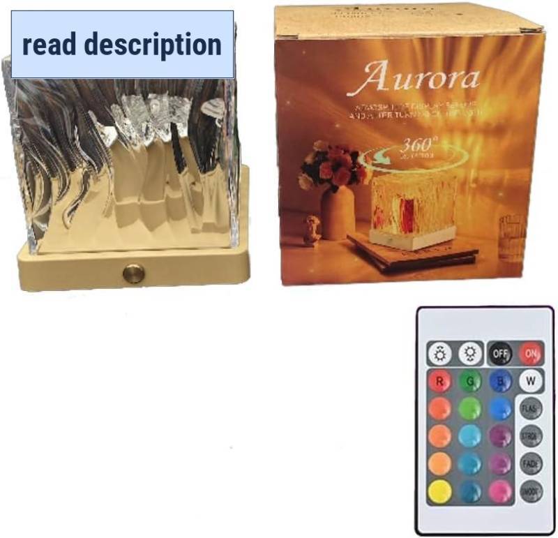 lot 361277 image: Projector with Remote Control, 16-Color Water WaveAurora Bedroom Night Light Projector, led Ambient Light, Holiday Gift, Suitable for Boys and Girls, Wooden Base (Aurora, 4.3 inch)