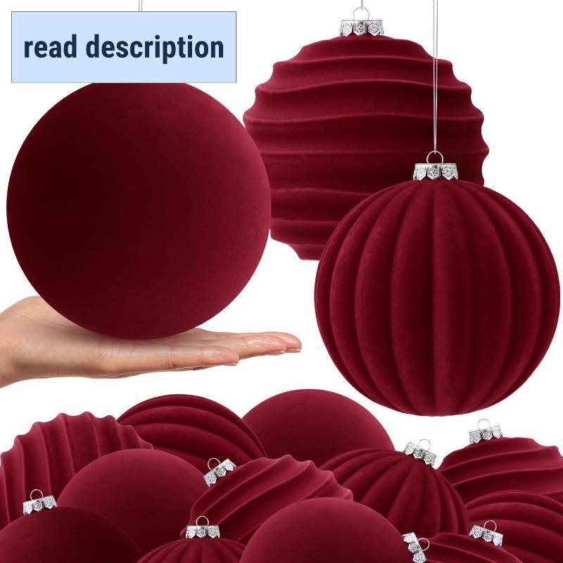 lot 361317 image: Syhood 8 Pcs 6 Inch Velvet Christmas Balls Large Velvet Ornaments Balls Xmas Tree Decorations Hanging Flocked Ornaments for Christmas Tree Home Garland Holiday Party Decor (Burgundy)