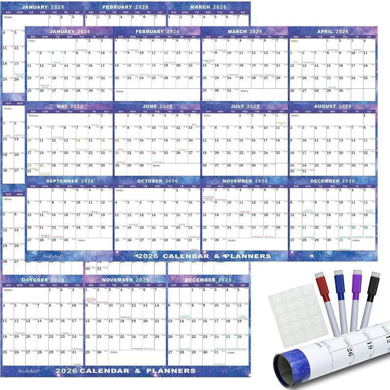 lot 361325 image: 24 x 36 2026 Wall Calendar Dry Erase - Large Starry Sky Calendar Wet & Dry Erasable Laminated 12 Month Annual Yearly Planner, Reversible, HorizontalVertical (2026 Wall Calendar)