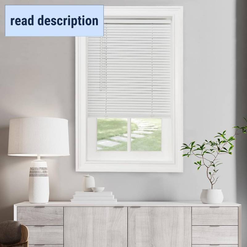lot 361330 image: Cordless Light Filtering Mini Blind - 27 Inch Width, 64 Inch Length, 1 Slat Size - Pearl White - Cordless GII Morningstar Horizontal Windows Blinds for Interior by Achim Home Decor