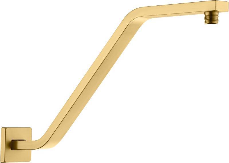 lot 361331 image: Square Shower Head Extension Arm with Flange, 16.5 Inch ZS Shaped High Rise Shower Pipe Extender Wall-Mounted for Fixed Bathroom, Shower Head Goose Neck Arm - Extra Long Thread, Brushed Gold
