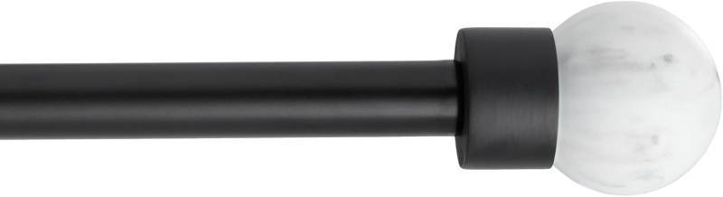 lot 361341 image: TOWN & COUNTRY LUXE Marbled Sphere Single Indoor Curtain Rod and Finial Set, Natural Marble Stone Look, Easy Install Wall Mount, Matte Black, Adjustable 36 -72