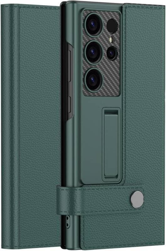 lot 461138 image: Flip Case for Samsung Galaxy S25 UltraS25 PlusS25, Business Wallet Back Adjustable Stand Cover Leather All -Inclusive Phone Case,Green,S25 Ultra
