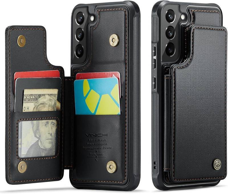 lot 461141 image: Vinich for Samsung Galaxy S22 Wallet Case with Card Holder, RFID Blocking Credit Slots Kickstand Shockproof Phone Cover Fit for Galaxy S22 6.1 Black