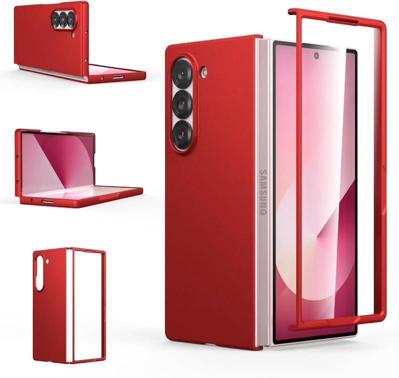 lot 461142 image: Foluu Slim Fit Case for Samsung Galaxy Z Fold 6, with Front Built-in Screen Protector, Ultra Thin Matte PC Protective Cover for Samsung Galaxy Z Fold6 5G 2024 (Red)