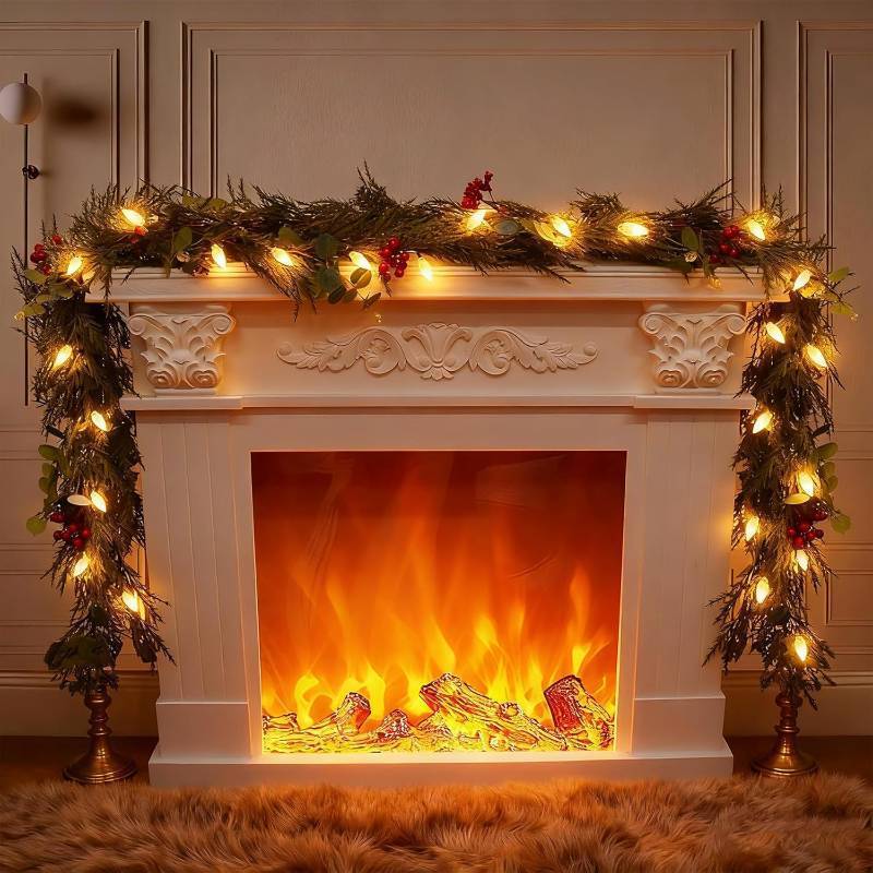 lot 461167 image: Christmas Garlands with Light Lighted Christmas Garlands light up Garland Christmas Battery Operated Christmas Garl-and Prelit Garlands for Decoration Xmas for Winter Indoor outdoor mantle porch Decor