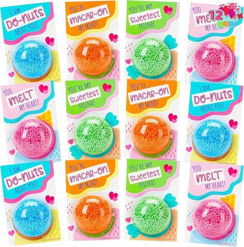 lot 461168 image: JOYIN 12 PCS Valentines Day Gift Cards with Colorful Play Modeling Squashy Bead Foam for Party Favor, Classroom Exchange Prize, Valentine s Greeting Cards