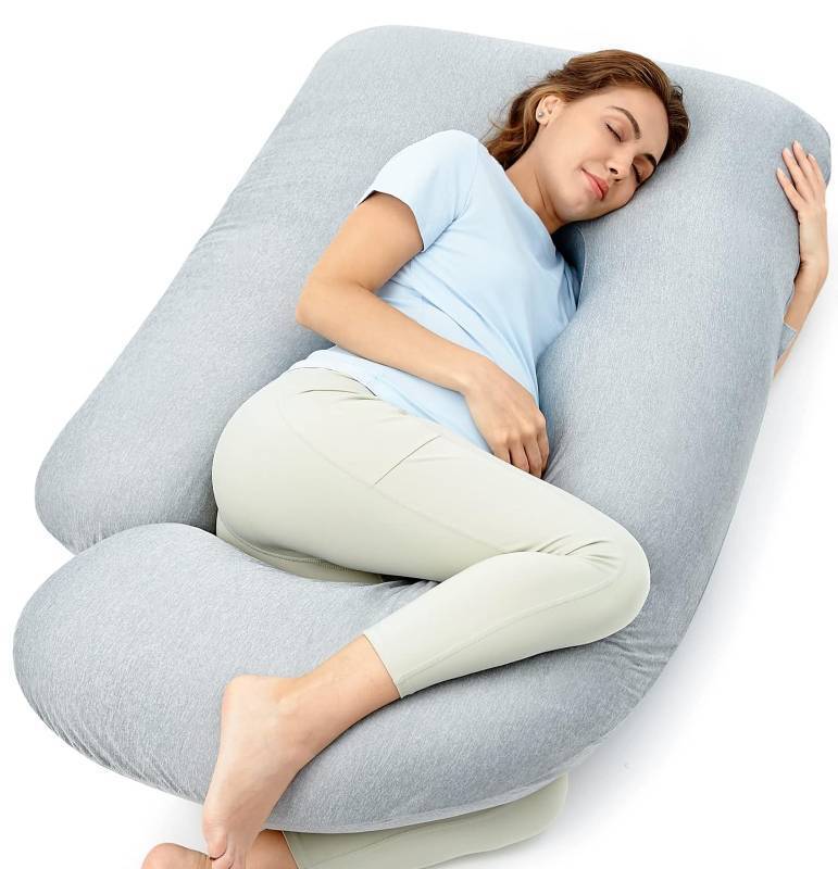lot 461176 image: Momcozy Pregnancy Pillows with Cooling Cover, U-Shaped Full Body Maternity Pillow for Side Sleepers 57 Inch - Support for Back, Hip, Belly, Legs for Pregnant Women