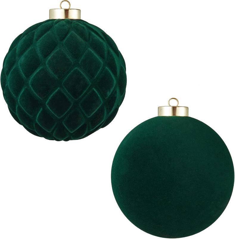 lot 461187 image: Large Velvet Christmas Ball Ornaments - 6 Inch Flocked Christmas Balls Shatterproof Decorative Hanging Ornaments Set for Xmas Tree Holiday Wedding Party Decor (Dark Green, 2pcs)