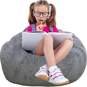lot 161336 image: Classic Bean Bag Chair, with Faux Rabbit Fur Cover for Teens and Kids, Memory Foam Bean Bag Chairs, Ultra Soft Faux Fur Fabric, 2.5 feet Round Fluffy Bean Bag Sofa