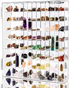 lot 161337 image: Adjustable Seashell Display Case Box Large Rock Fossil Arrowhead Display Case Crystal Organizer Clear Wall Mounted & Desktop 56 Room Shadow Box for Mini Pop Figure, Collectibles, with Mirrored & Lid