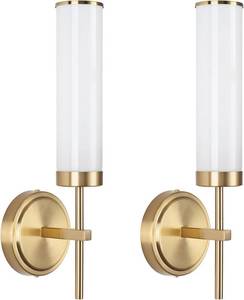 lot 161351 image: Wall Sconces Set of Two,Modern Bathroom Sconces Wall Lighting with Opal White Glass Shade,60W 16 Gold Sconces Wall with Clear Glass Shade for Living Room Corridor Mirror Bedroom Stairs